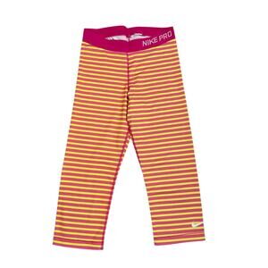 Nike Pro Crop Leggings Pink Yellow Stripe Size Youth Girl's Medium 10/12